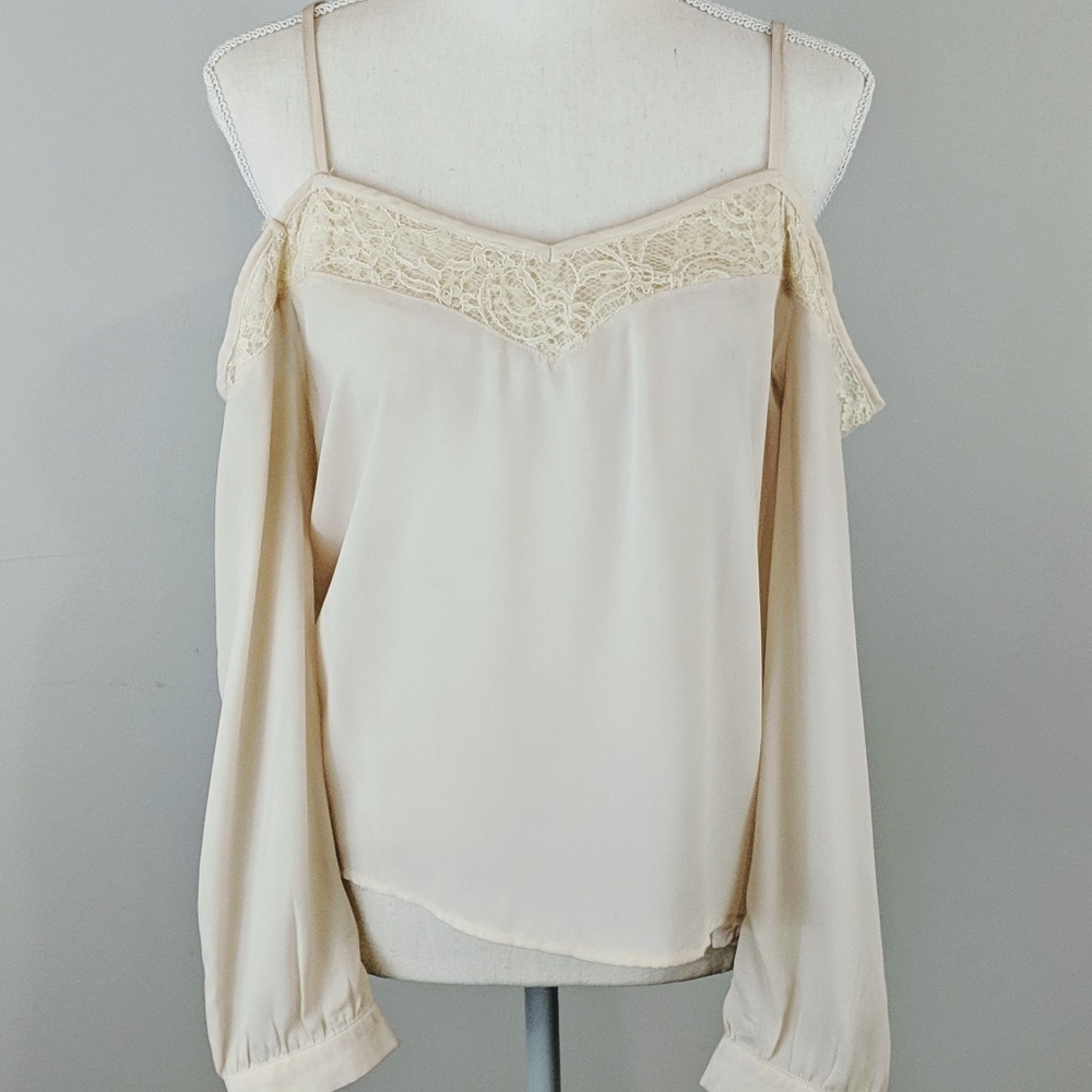 Anthropologie Paper Crane Cold Shoulder Lace Blouse Size M Cream Boho‎ Fairy